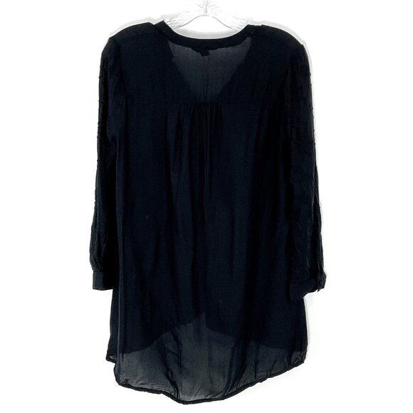 Lucky Brand Top Women S Black V-Neck Embroidered Button Up Whimsigoth Dark Fairy - Picture 4 of 11